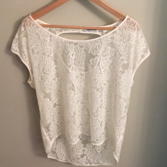 Express Tops - Express Cream Colored Lace Short Sleeve Blouse